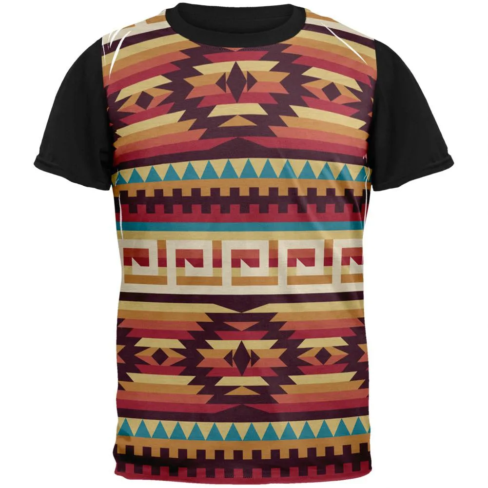 Native American Pattern Red Adult Black Back T-Shirt sold by Old Glory