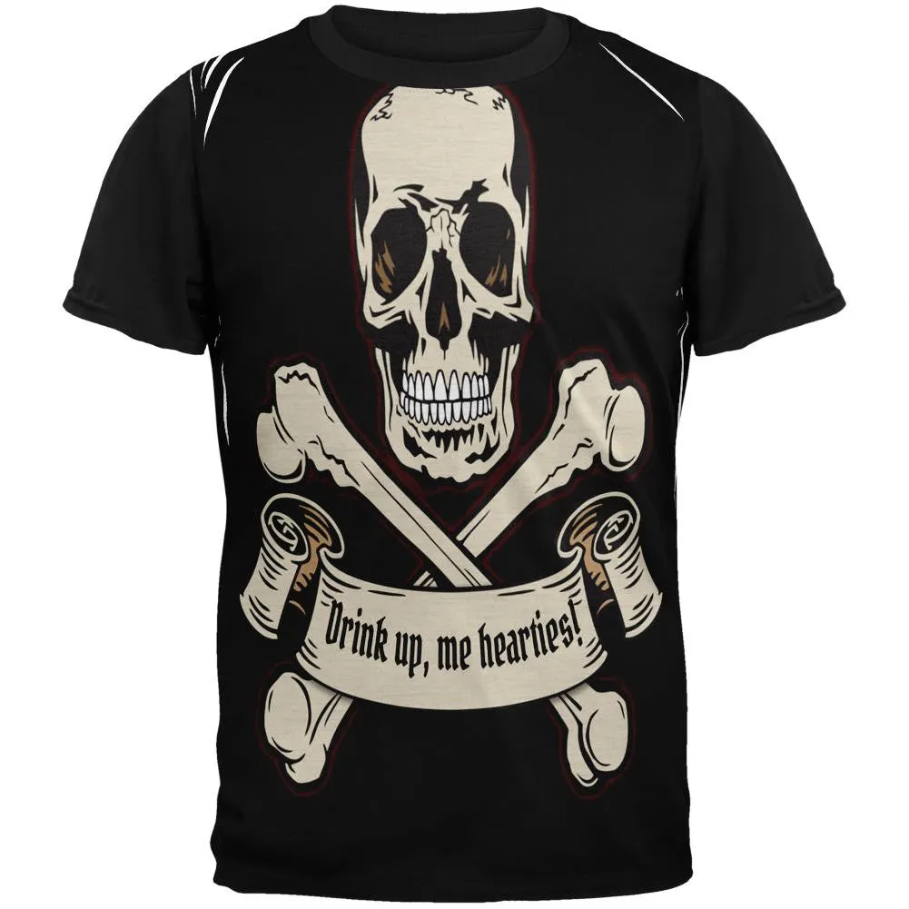 Drink Up Me Hearties Adult Black Back T-Shirt sold by Old Glory