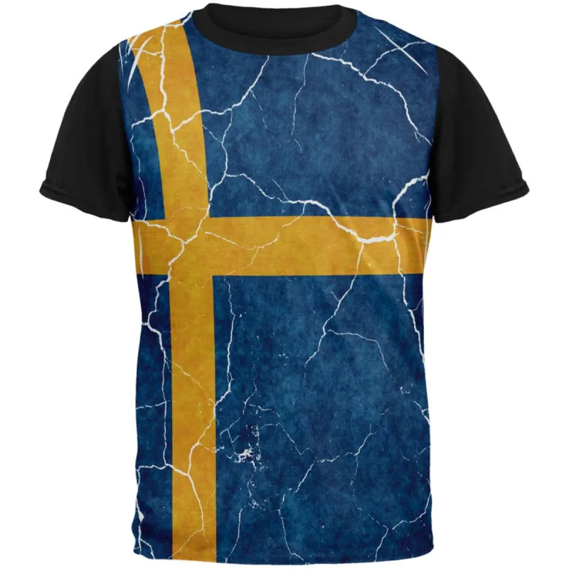 Distressed Swedish Flag All Over Mens Black Back T Shirt sold by Old Glory