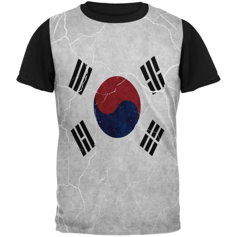 Distressed South Korean Flag All Over Mens Black Back T Shirt sold by Old Glory