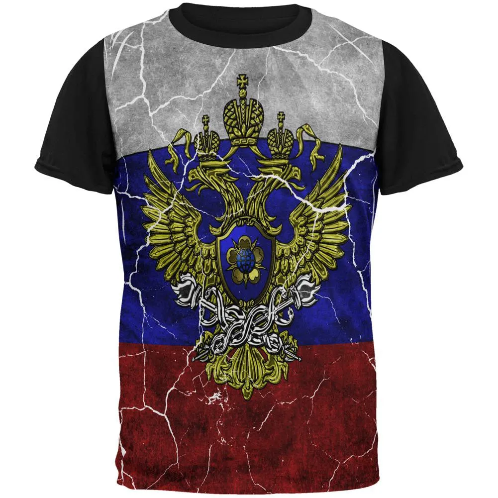 Distressed Russian Imperial Flag All Over Mens Black Back T Shirt sold by Old Glory