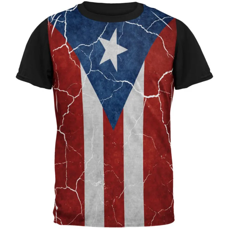 Distressed Puerto Rican Flag All Over Mens Black Back T Shirt sold by Old Glory