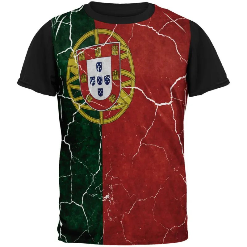 Distressed Portuguese Flag All Over Mens Black Back T Shirt sold by Old Glory