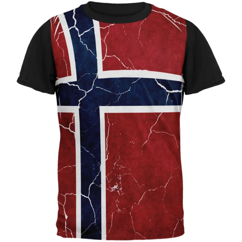 Distressed Norwegian Flag All Over Mens Black Back T Shirt sold by Old Glory