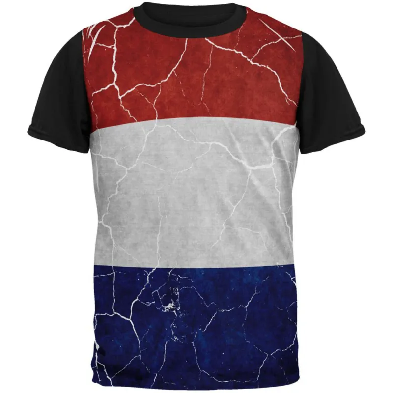 Distressed Netherlands Flag All Over Mens Black Back T Shirt sold by Old Glory