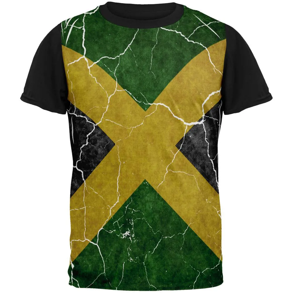 Distressed Jamaican Flag All Over Mens Black Back T Shirt sold by Old Glory
