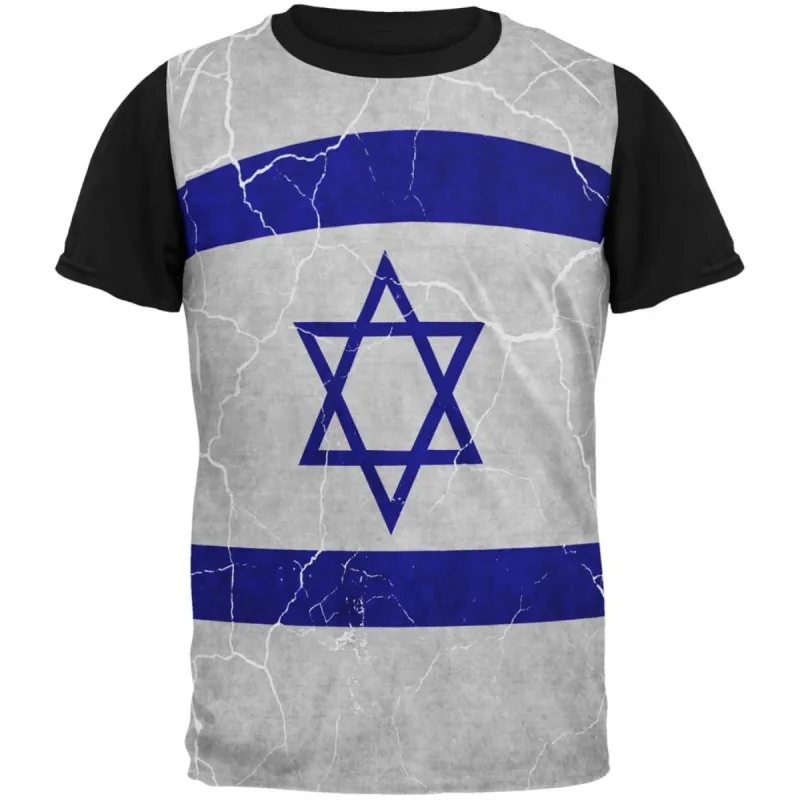 Distressed Israeli Flag All Over Mens Black Back T Shirt sold by Old Glory