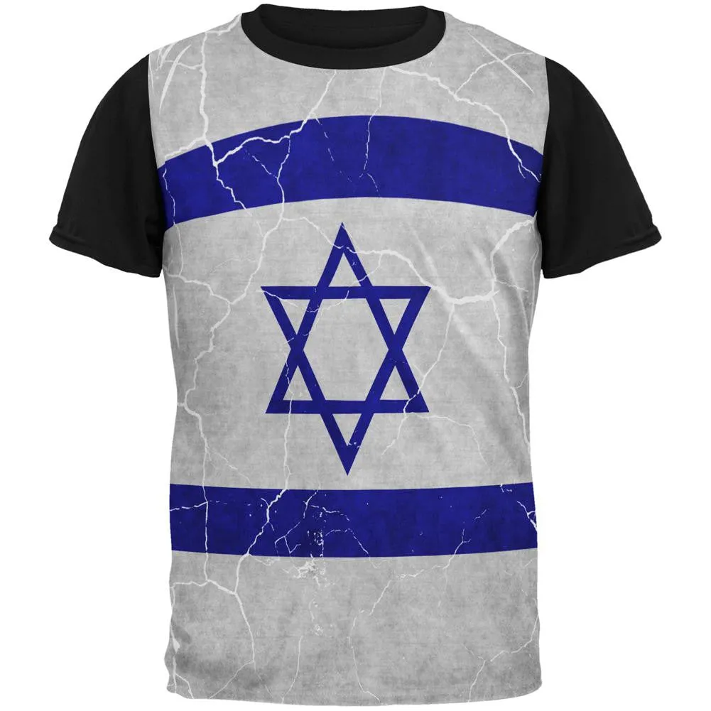 Distressed Israeli Flag All Over Mens Black Back T Shirt sold by Old Glory