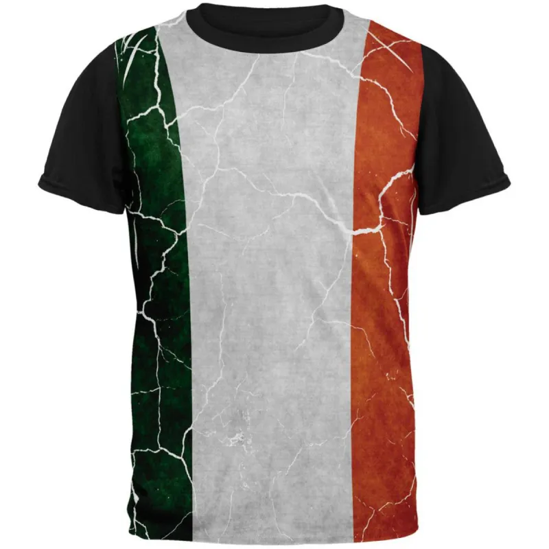Distressed Irish Flag All Over Mens Black Back T Shirt sold by Old Glory