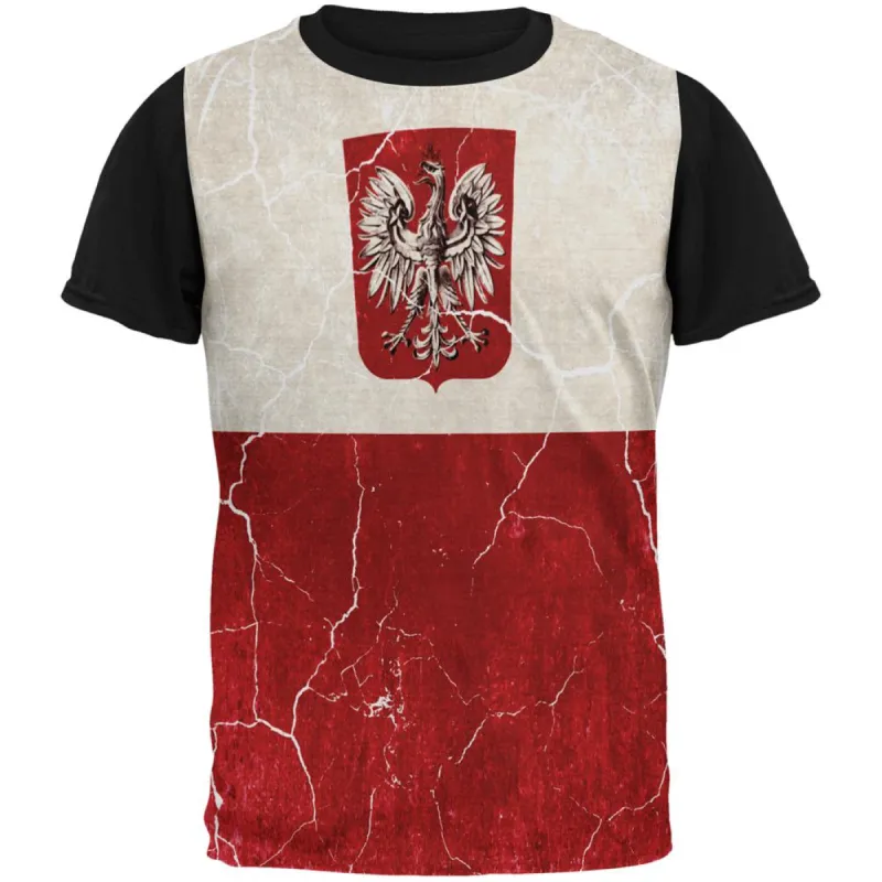 Distressed Grunge Polish Crest Flag All Over Mens Black Back T Shirt sold by Old Glory