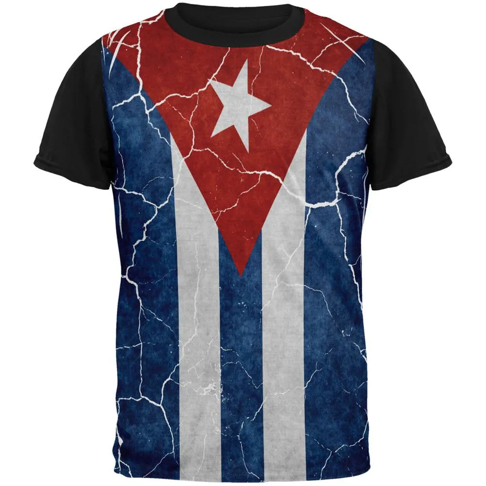 Distressed Cuban Flag All Over Mens Black Back T Shirt sold by Old Glory