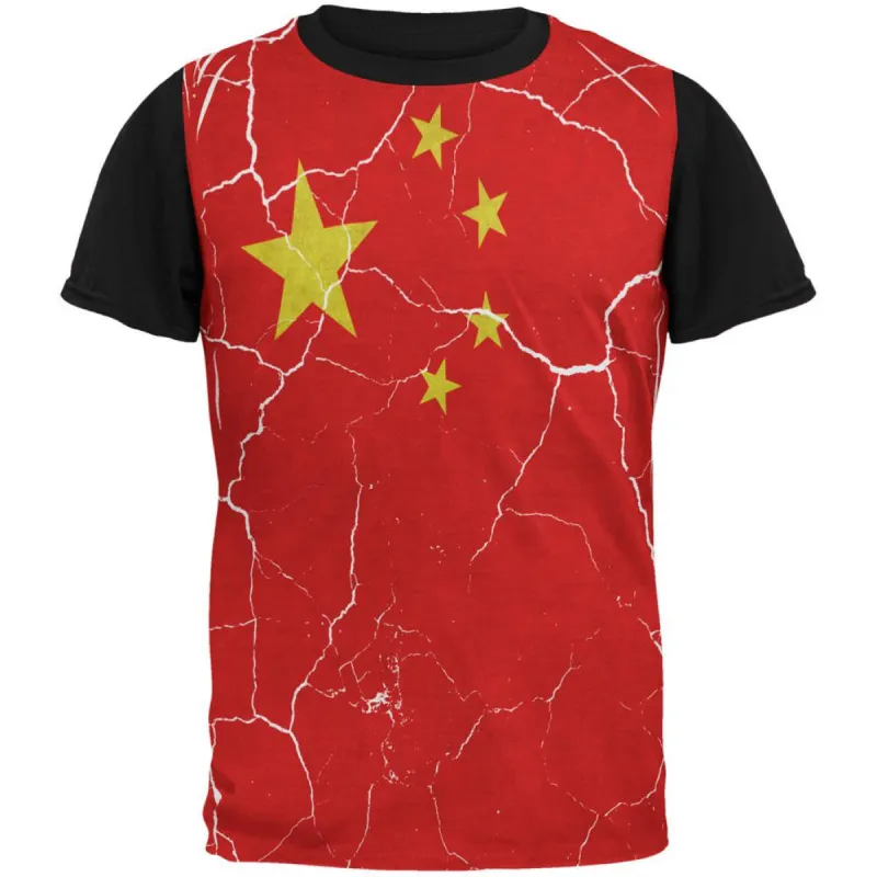 Distressed Chinese Flag All Over Mens Black Back T Shirt sold by Old Glory