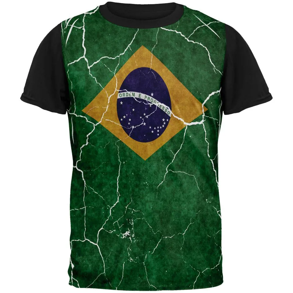 Distressed Brazilian Flag All Over Mens Black Back T Shirt sold by Old Glory