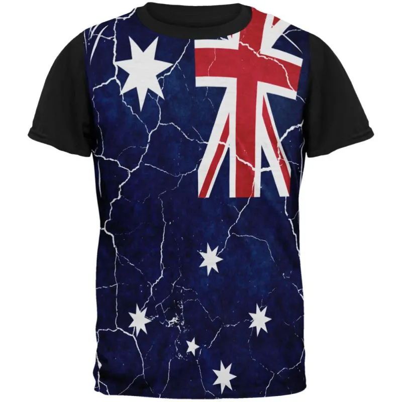 Distressed Australian Flag All Over Mens Black Back T Shirt sold by Old Glory
