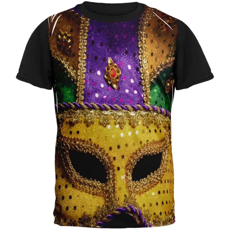 Mardi Gras Large Mask Adult Black Back T-Shirt sold by Old Glory