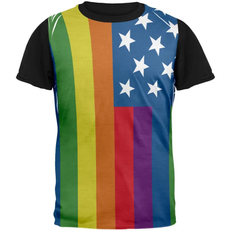 LGBT American Flag Rainbow Adult Black Back T-Shirt sold by Old Glory