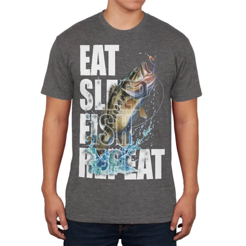 Eat Sleep Fish Repeat Action Bass Mens Soft T Shirt sold by Old Glory