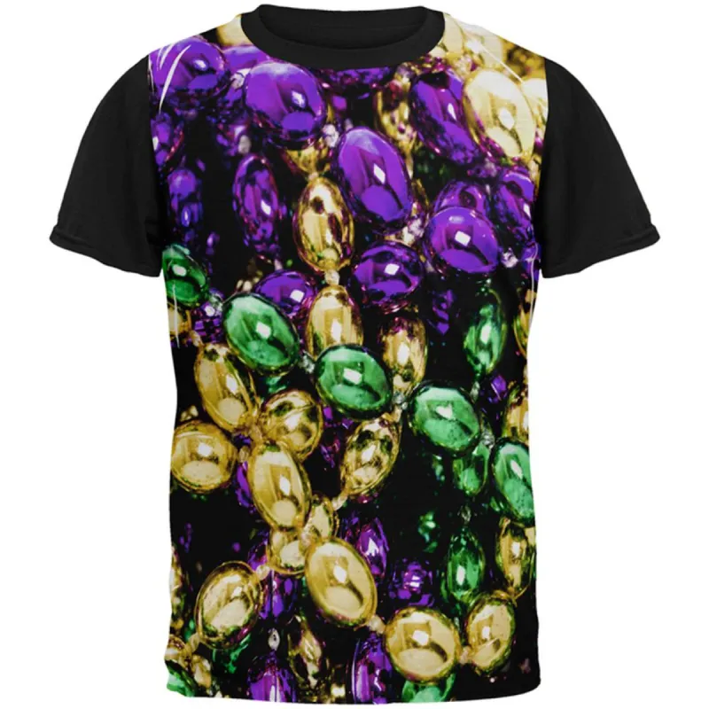 Mardi Gras Beads Costume All Over Mens Black Back T Shirt sold by Old Glory