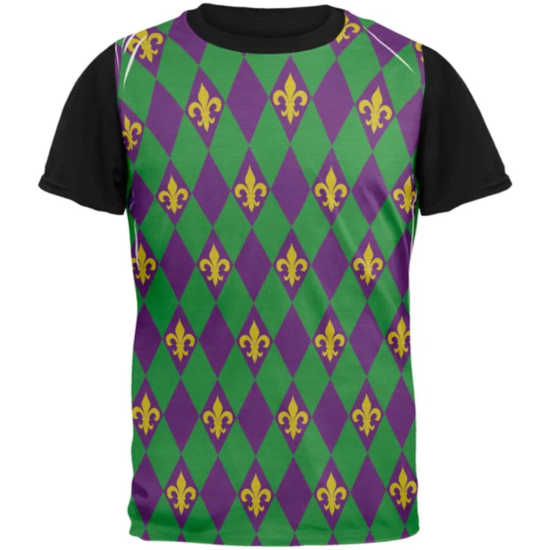 Mardi Gras Fleur De Lis Jester Costume All Over Mens Black Back T Shirt sold by Old Glory