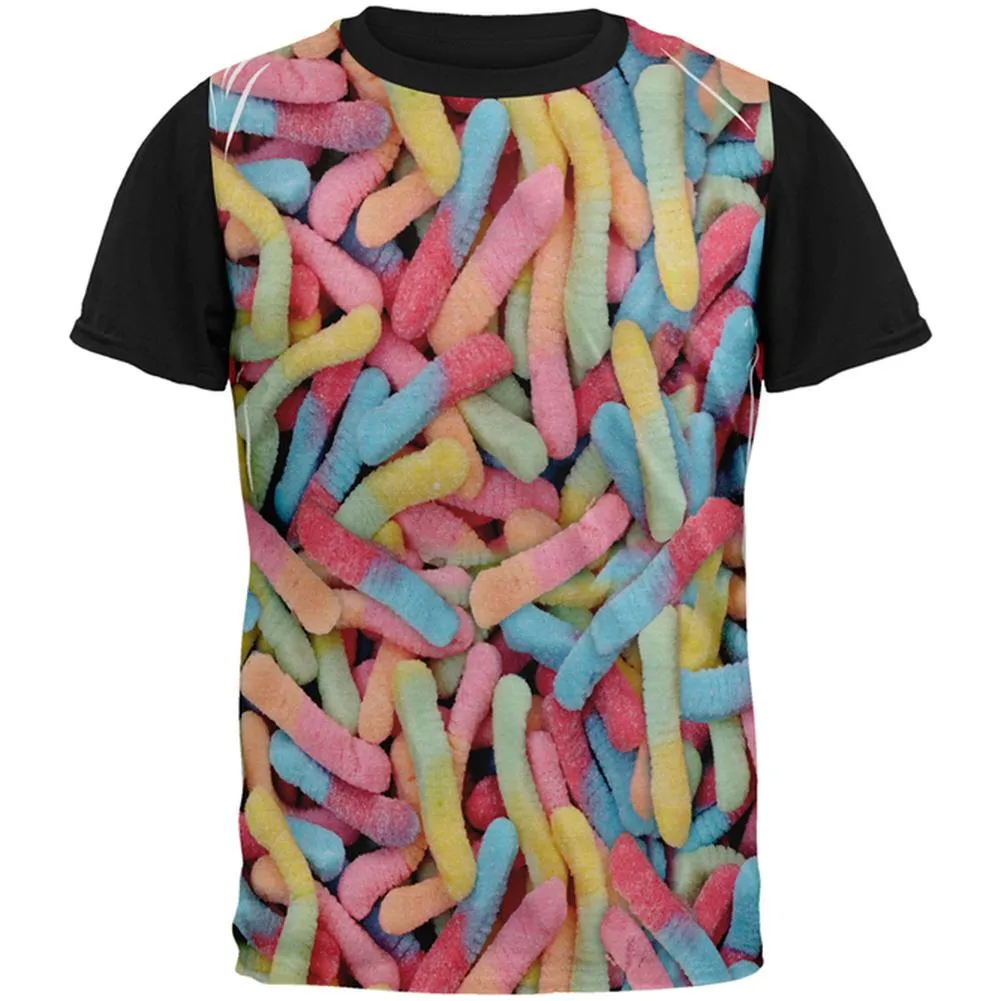 Halloween Sour Gummy Worms All Over Mens Black Back T Shirt sold by Old Glory