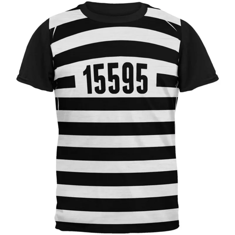 Halloween Prisoner Old Time Striped Costume All Over Mens Black Back T Shirt sold by Old Glory