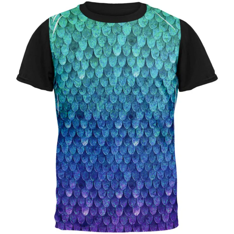Halloween Mermaid Scales Costume All Over Mens Black Back T Shirt sold by Old Glory