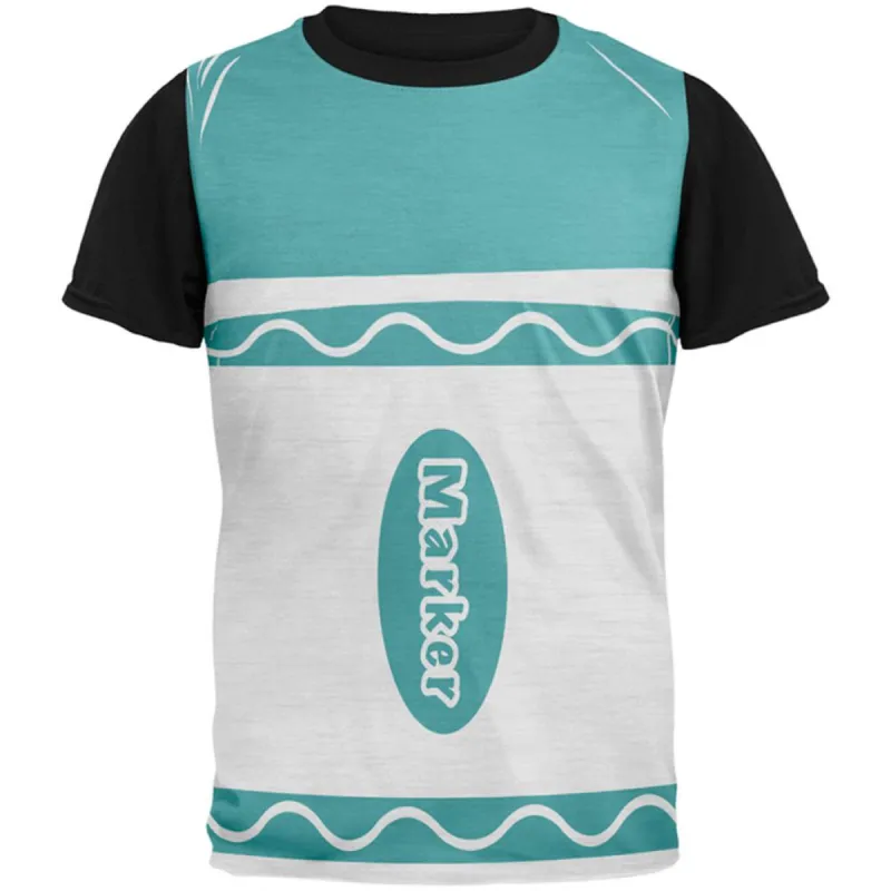 Halloween Marker Costume Aqua Blue All Over Mens Black Back T Shirt sold by Old Glory