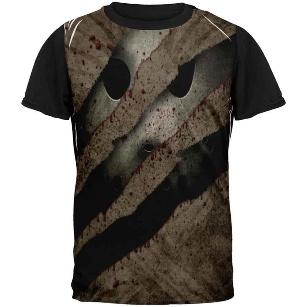 Halloween Horror Movie Mask Slasher Attack All Over Mens Black Back T Shirt sold by Old Glory