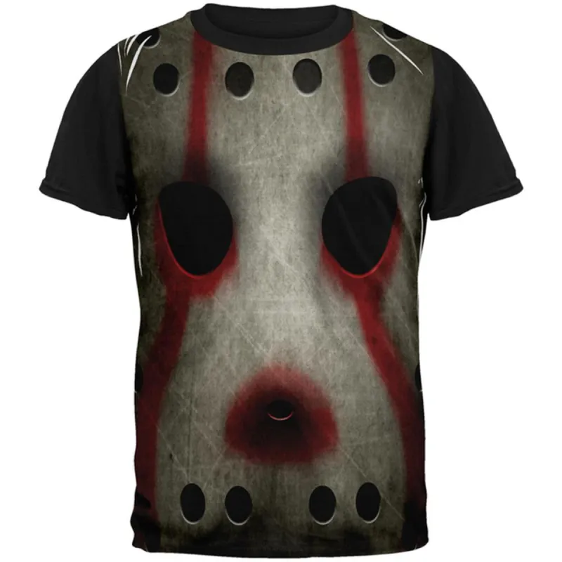Halloween Horror Movie Hockey Mask Costume All Over Mens Black Back T Shirt sold by Old Glory