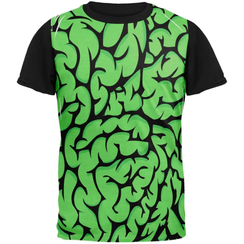 Halloween Green Brains Adult Black Back T-Shirt sold by Old Glory