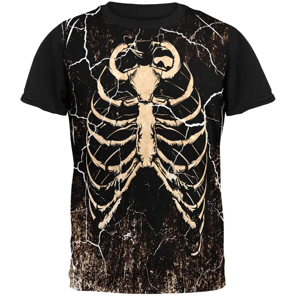 Halloween Distressed Cracked Skeleton Rib Cage Costume All Over Mens Black Back T Shirt sold by Old Glory