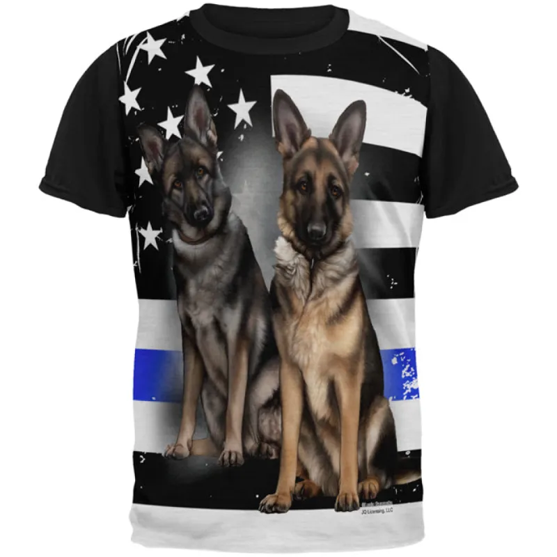 Thin Blue Line K9 Unit German Shepherd Live Forever All Over Mens Black Back T Shirt sold by Old Glory