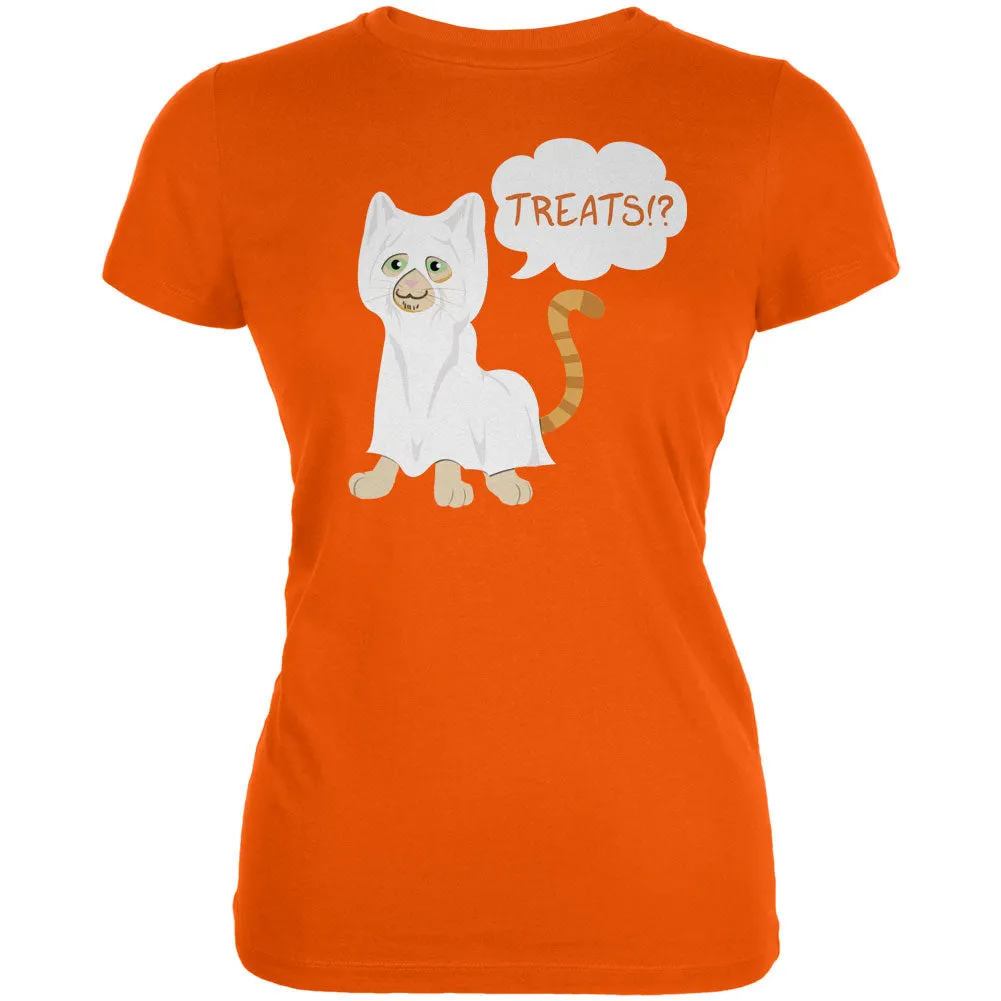 Halloween Ghost Treats Cat Orange Juniors Soft T-Shirt sold by Old Glory