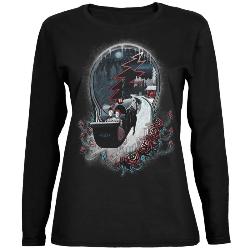 Grateful Dead - Christmas Winter Skeleton Sleigh Steal Your Face Juniors Long Sleeve T-Shirt sold by Old Glory