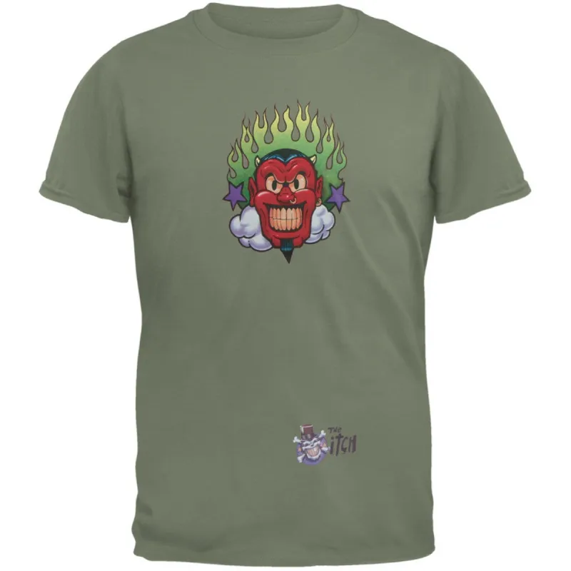 Devil & Flames Dark Green Adult T-Shirt sold by Old Glory