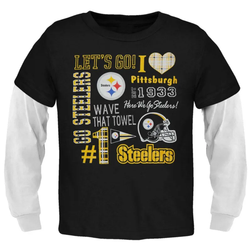 Pittsburgh Steelers - Spirit Youth Long Sleeve 2Fer Long Sleeve T-Shirt sold by Old Glory