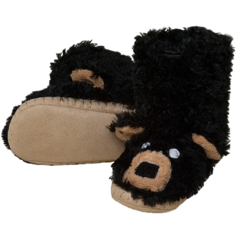 Black Bear Youth Fuzzy Fleece Slippers sold by Old Glory