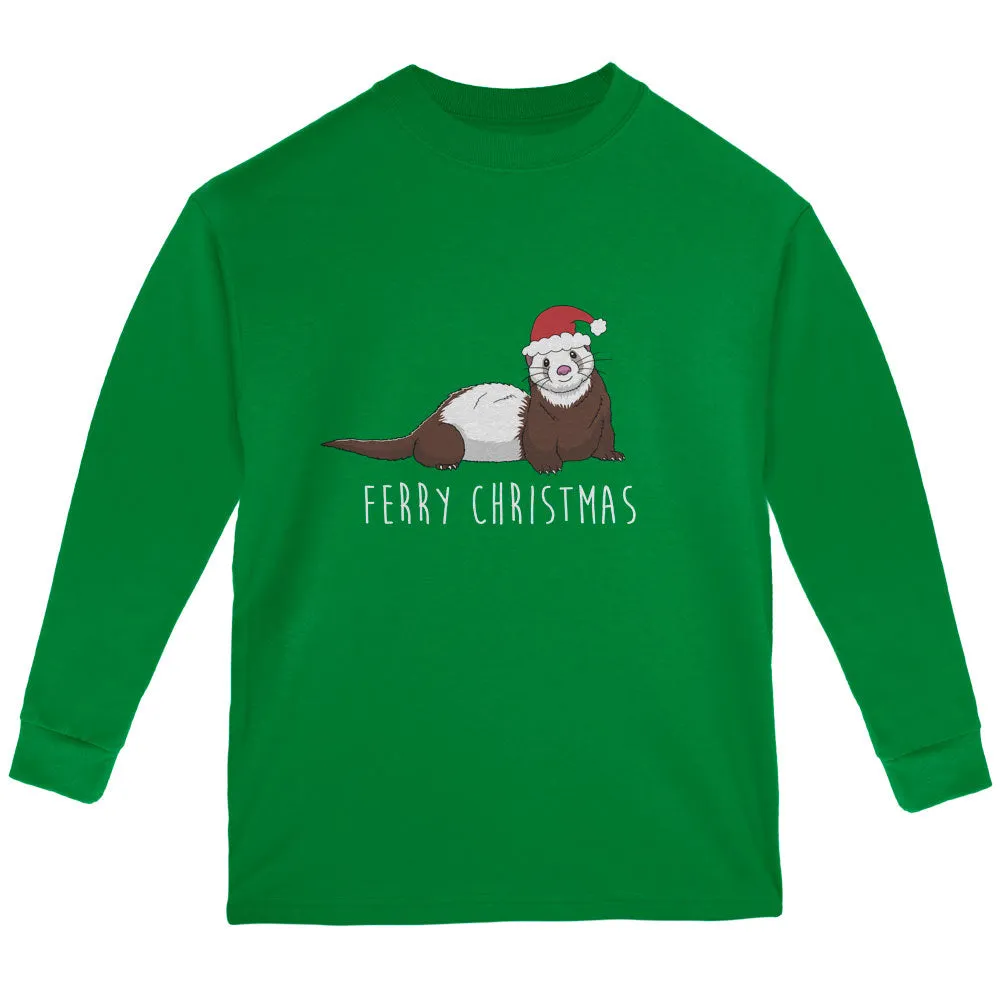 Ferry Merry Christmas Ferret Youth Long Sleeve T Shirt sold by Old Glory