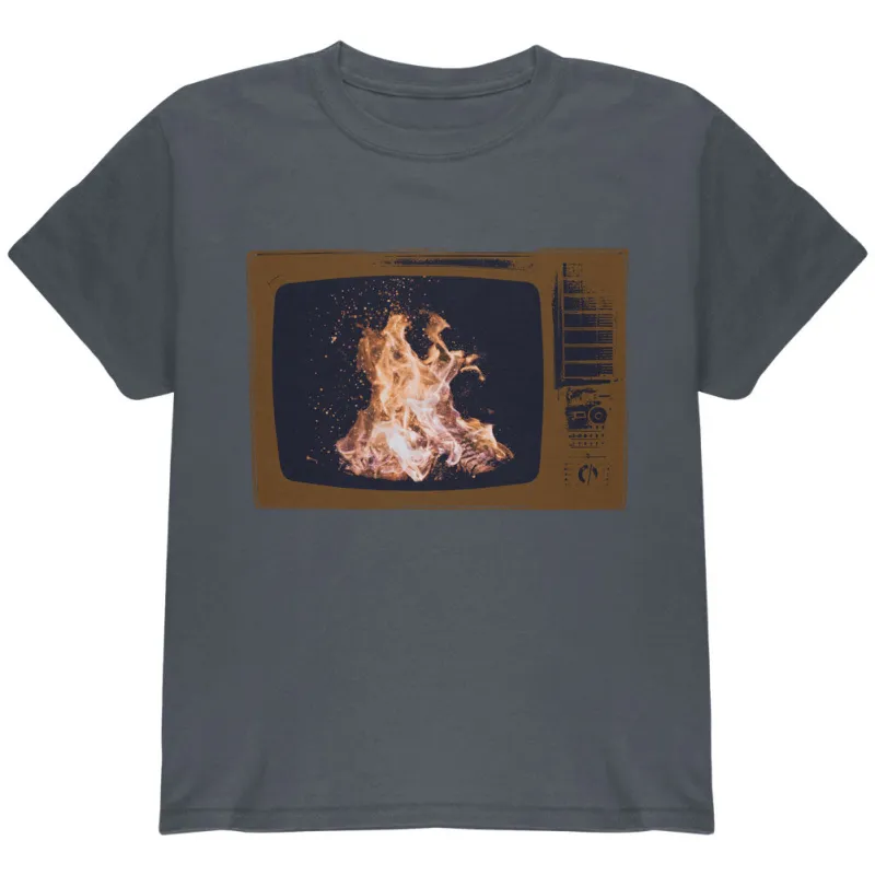 Autumn Funny Faux Fireplace Television Youth T Shirt sold by Old Glory