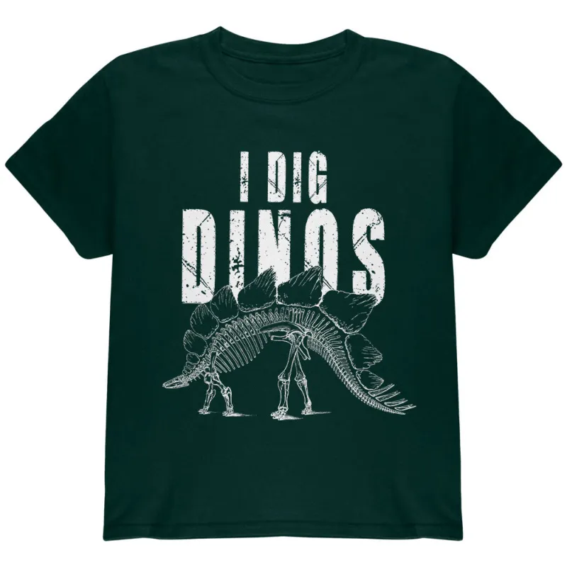 I Dig Dinos Dinosaur Fossil Bones Stegosaurus Youth T Shirt sold by Old Glory