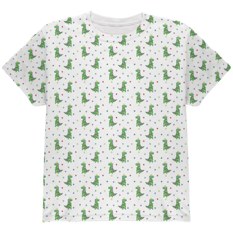 Christmas Tree Rex T-Rex Dinosaur Pattern All Over Youth T Shirt sold by Old Glory