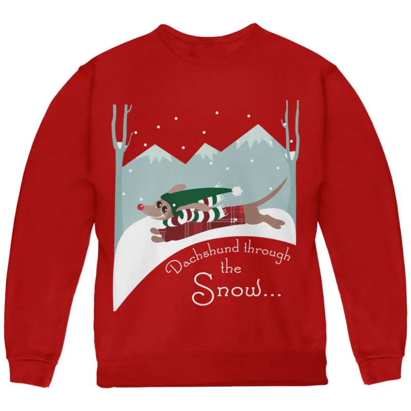 Christmas Dachshund Dashing Through the Snow Youth Sweatshirt sold by Old Glory