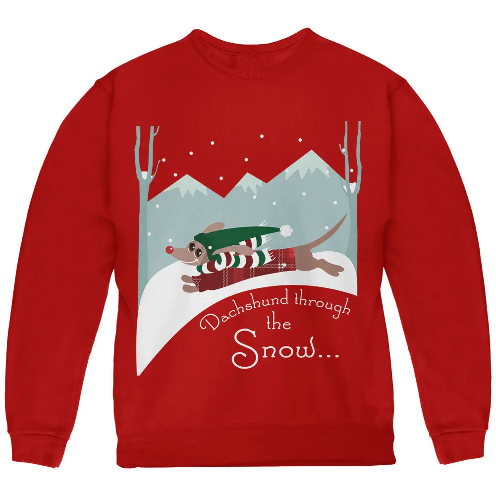Christmas Dachshund Dashing Through the Snow Youth Sweatshirt sold by Old Glory