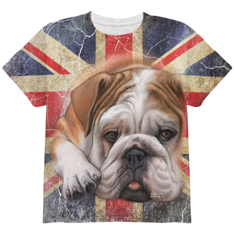 English Bulldog Union Jack Flag Live Forever All Over Youth T Shirt sold by Old Glory