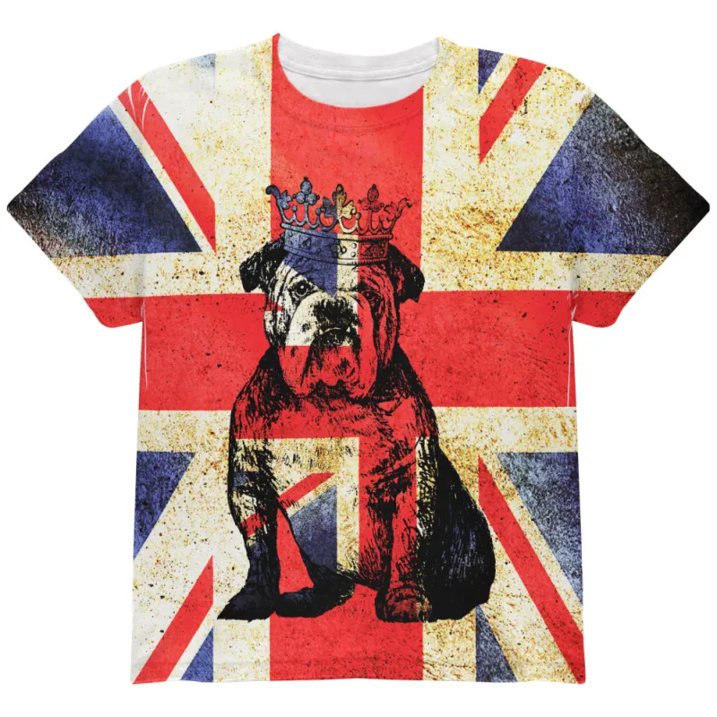 English British Bulldog Crown Grunge Flag All Over Youth T Shirt sold by Old Glory