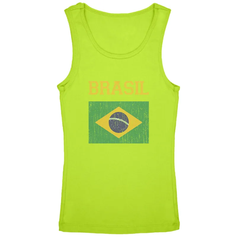 World Cup Distressed Flag Brasil Youth Girls Tank Top sold by Old Glory