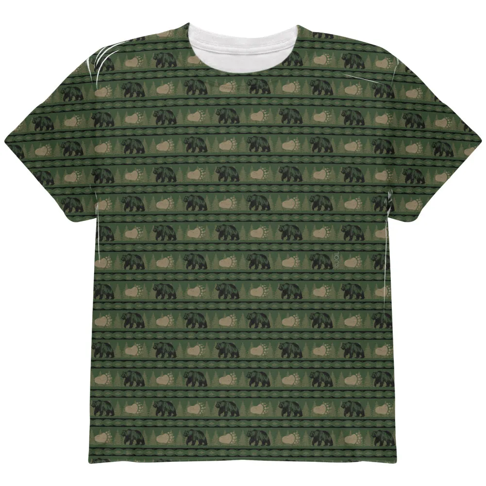 Grizzly Bear Pattern Green All Over Youth T Shirt sold by Old Glory