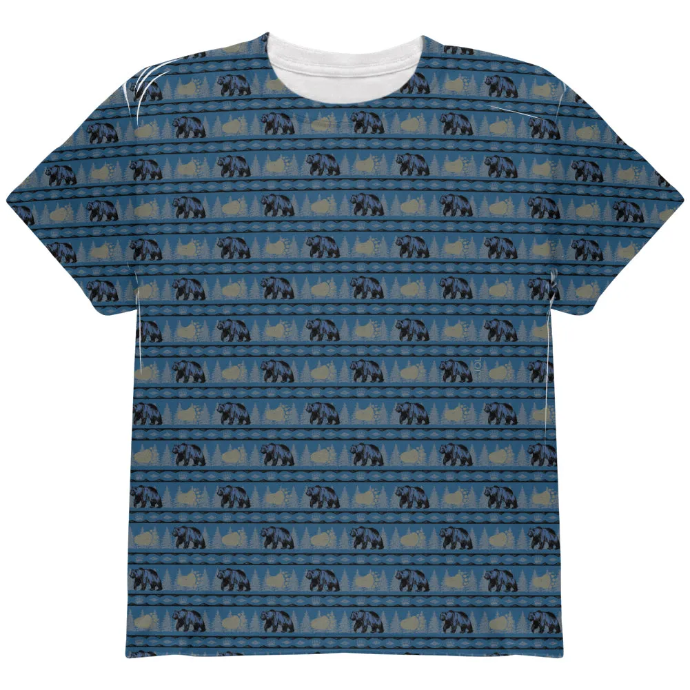 Grizzly Bear Pattern Blue All Over Youth T Shirt sold by Old Glory