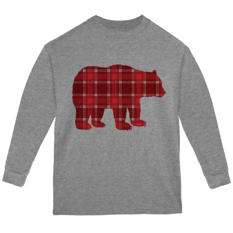 Autumn Plaid Bear Youth Long Sleeve T Shirt sold by Old Glory