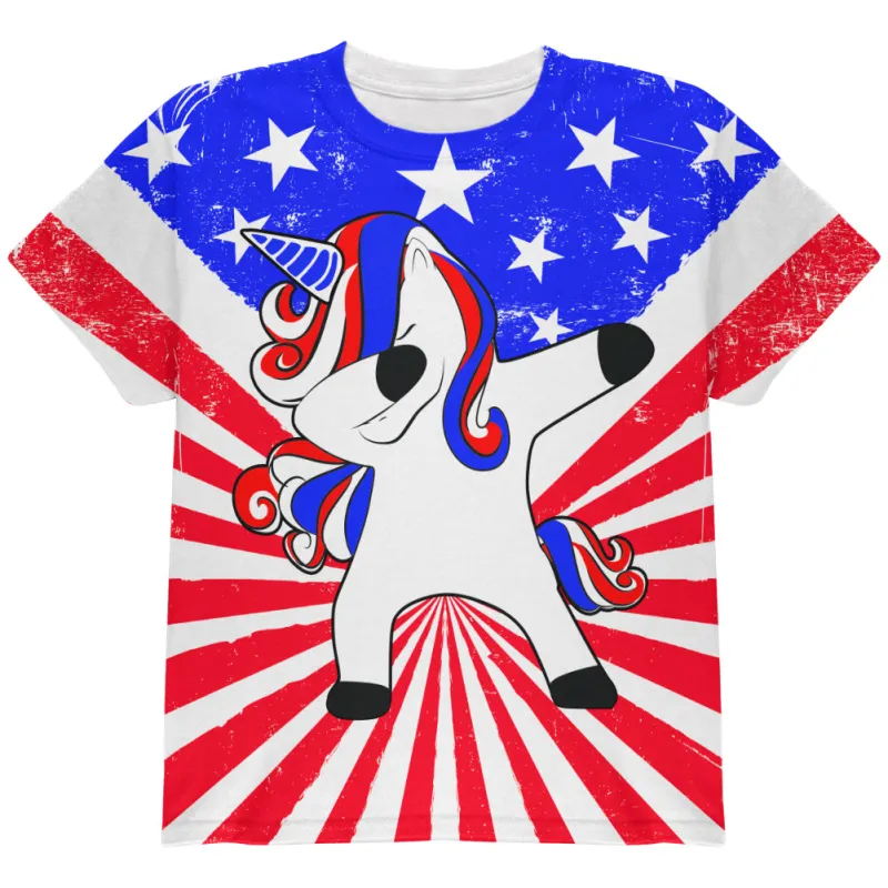 4th of July Dabbing Unicorn Americorn All Over Youth T Shirt sold by Old Glory